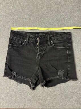 Silver Jeans  Beau Black Distressed High-Rise Denim Shorts